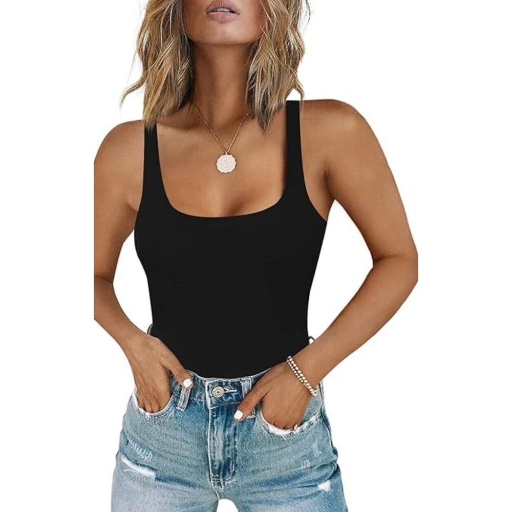 SAUNGKUAI Womens Super Soft Bodysuit Second-skin Feel Square Neck Large